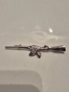 Sterling Silver Grouse and Gun Pin Brooch Antique  Collectible shooting VGC - Picture 1 of 6