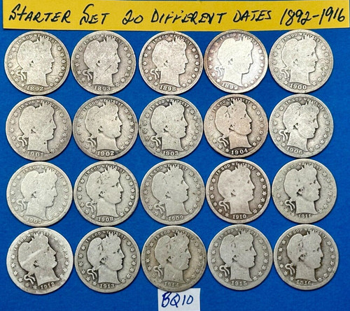 Starter Barber Silver Quarters Set of 20 Different Dates 1892-1916 #Bq10