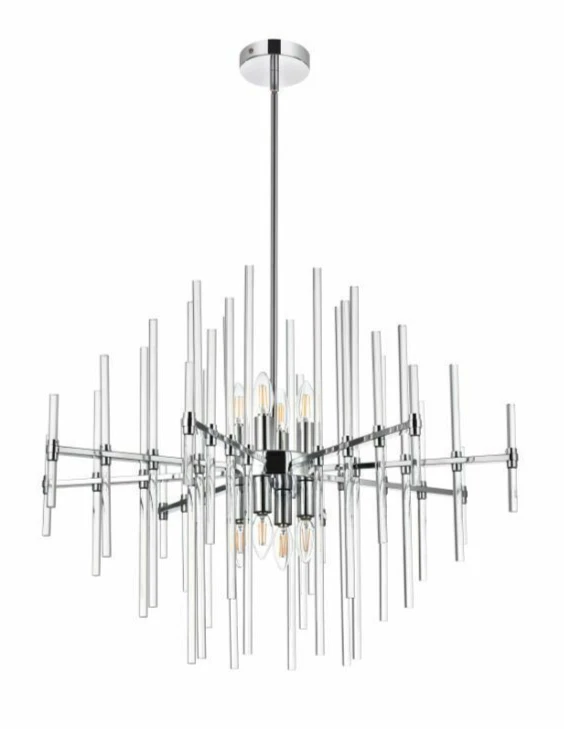 Lámpara de araña Sputnik cromada con varillas de vidrio vestíbulo comedor 30" Foto 1 de 4