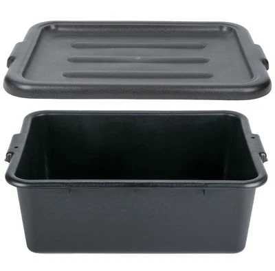 6 PACK 20" x 15" x 7" Black Storage Dish Plastic Restaurant Food Bus Tub w/ Lid - Изображение 1 из 4