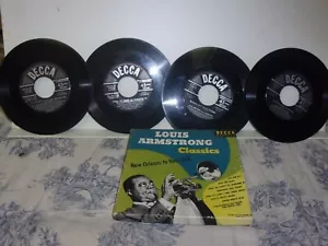 Vtg. 1952 Set of (4) Louis Armstrong Classics 45 Records in Box Decca #9-303 - Picture 1 of 12