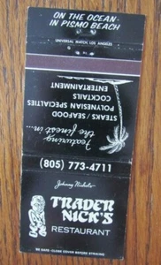 TIKI BAR MATCHCOVER: TRADER NICKS POLYNESIAN FOOD PISMO BEACH, CALIFORNIA -D24 - Picture 1 of 1
