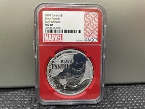 2018 $1 Tuvalu Marvel Black Panther NGC MS70 Early Releases 1oz .9999 Silver - Picture 1 of 7