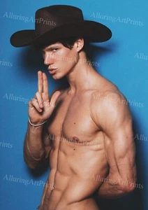 Male Model Photo Print Muscular Handsome Jock Shirtless Cowboy Hunk Abs -U853 - Picture 1 of 1