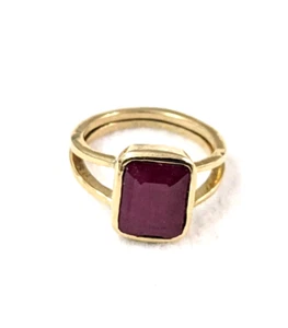Men's 14K Yellow Gold Square Ring SZ:7 US Untreated Natural Ruby Maanik Gemstone - Picture 1 of 8