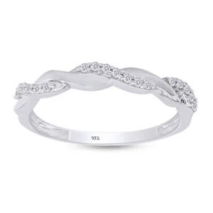 Infinity Knot Wedding Band Ring Round Cut Simulated Birthstone Sterling Silver - Picture 1 of 25