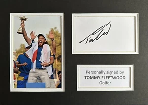 TOMMY FLEETWOOD HAND SIGNED WHITE CARD IN A4 GOLF MOUNT DISPLAY - Picture 1 of 1