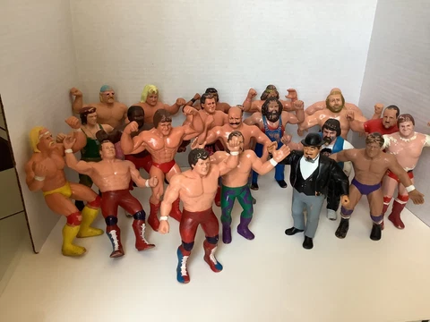 Vintage 1980's WWF Wrestling Figures Lot Of 24 Rubber Wrestlers Announcers Rare Cover