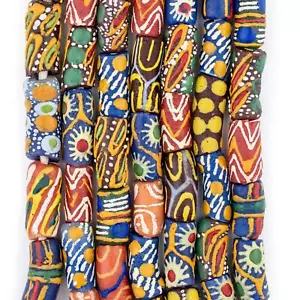 Rainbow Mix Krobo Powder Glass Beads 10mm Ghana African Multicolor Elbow - Picture 1 of 3