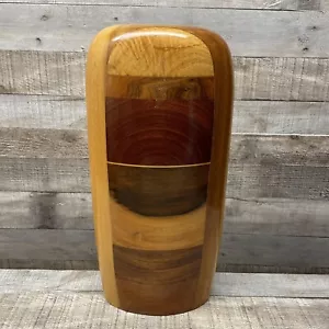 Jarrón de madera mixta años 80 modernista herbicida firmado por el artista Paul LaMontagne 16” XL - Imagen 1 de 10