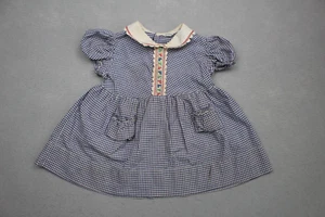 Vintage Babyland Handmade Dress Baby Girl Blue Gingham Cotton Short Sleeves 1930 - Picture 1 of 8