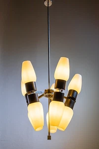 Italien Stilnovo Black 1960s Chandelier 10 Opaque Glas Cones in near mint Condit - Picture 1 of 24