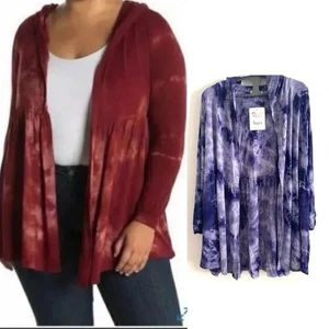 Oversized Purple Tie Dye Hooded Cardigan Jacket Open Front Long Sleeve Boho - Picture 1 of 7