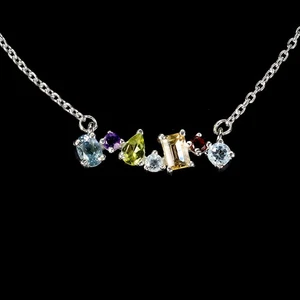 925 Sterling Silver Necklace Octagon Citrine 6x4mm Peridot Gemstone Jewelry 1 - Picture 1 of 14