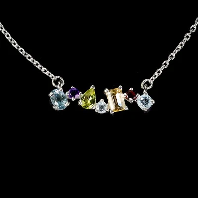 925 Sterlingsilber Halskette Oktagon Citrin 6x4mm Peridot Edelstein Schmuck 18in - Bild 1 von 4