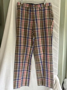New Alberto Plaid Carl 5430 Cotton 1560 Mens Pants EU 50 / US 34 Pink Gray Brown - Picture 1 of 17