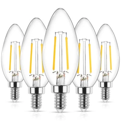 E12 LED Candelabra Bulb 4W 40W Warm White 2700K Non-Dimmable Pack of 5 - Image 1 of 4