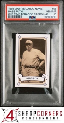1992 SPORTS CARDS NEWS OLD TIME TOBACCO HAND CUT #55 BABE RUTH HOF POP 3 PSA 10 - Image 1 of 3