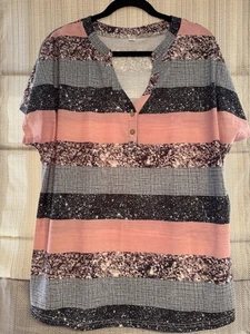 Women’s Unbranded Shirt Top - Size XL - V Neck with Buttons - Pink, Grey, Black - Bild 1 von 9