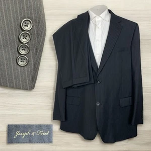 Joseph and Feiss 2 Piece Suit Mens 50L 48x31 Black Striped Wool Two Buttons - Picture 1 of 13