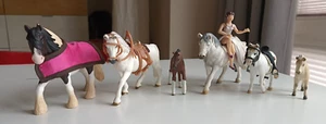 Schleich 6 Pferde, eine Reiterin, Abschwitzdecke, Sattel, Halfter - Bild 1 von 17