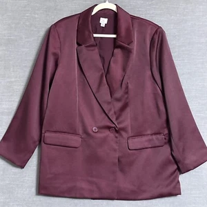 A New Day Blazer XL Burgundy Satin Double Breasted Career Cocktail Office Preppy - Picture 1 of 11