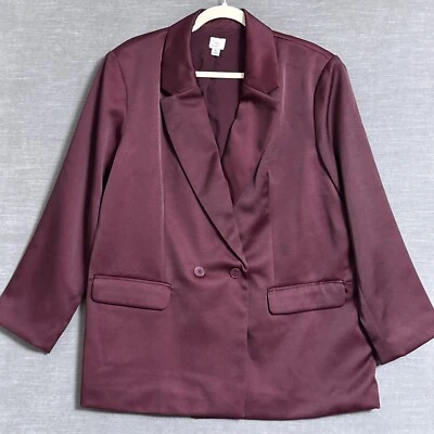 A New Day Blazer XL Burgundy Satin Double Breasted Career Cocktail Office Preppy - Image 1 of 4