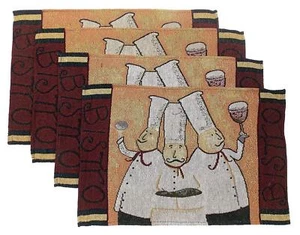 Three Fat Chef Tapestry Placemats Set of 4 Waiter Bistro Tuscany Wine - Picture 1 of 4