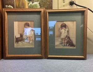 Bessie Pease Gutmann In Disgrace & The Reward Lithograph Framed & Matted, 11"x9" - Picture 1 of 5