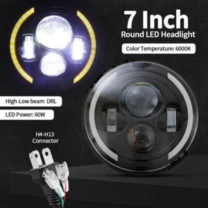 DOT 7 inch Round LED Headlight Motorcycle  Sealed Projector Black For Harley - Picture 1 of 12