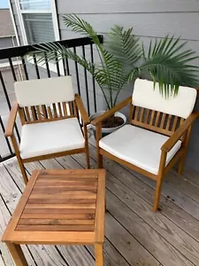 Patio Chairs Table Set Outdoor Furniture 3-Piece Acacia Wood Patio Bistro Set - Picture 1 of 8
