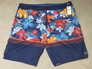 O’Neill Board Shorts 40 Boardies Lightweight Stretch 3XL NWT Hibiscus Print Navy - Picture 1 of 3