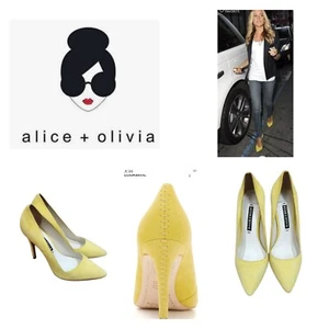 Alice + Olivia Yellow Suede Dina Pump Size EU 38/US 7.5 - Picture 1 of 11
