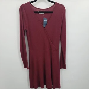 Hollister Womens Dress Large Red Wrap Long Sleeve Mini V-Neck Flaws NWT - Picture 1 of 8