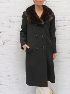 Vintage HOLT RENFREW klassischer schwarzer 100 % reiner WORSTED WOOL COAT & NERZ PUR Medium - Bild 1 von 10