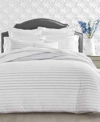 Charter Club Damask Seersucker Ombre Stripe Twin Size Comforter Set - White/Gray - Image 1 of 3