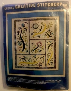 Crewel Creative Stitchery Kit Jacobean Floral 11x14 Embroidery Purples Blues - Picture 1 of 5