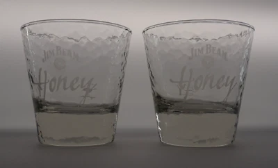 Jim Beam Honey Bourbon 2 Stück Gläser Whiskey Glas 2cl,4cl Hammerschlagoptik NEU