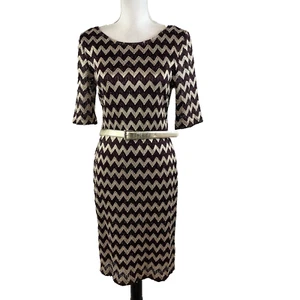 Connect Apparel Dress size 8 Wine Gold Lace Chevron Straight Stretch Knee Belted - Picture 1 of 8