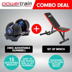 Combo 24kg ADJUSTABLE DUMBBELL HOME GYM EXERCISE BENCH WEIGHTS FITNESS Blue - Picture 1 of 7