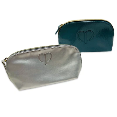 Paquete de 2 bolsas de maquillaje cosmético Cle de Peau brillantes plateadas y azules NUEVO Foto 1 de 2