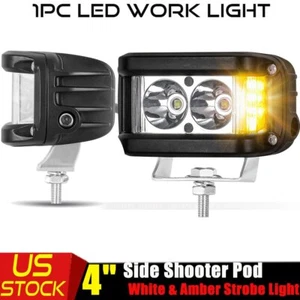 Dual Color Work Shooter Light 4''inch Pods Side Strobe White Amber Truck ATV 4WD - Picture 1 of 11