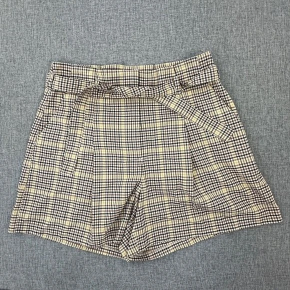 New! Worthington Plaid Shorts Sz 6 Belt Tye Pockets Yellow Brown Tan - Image 1 of 4