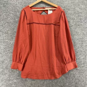 New Loft Blouse Women 20 Plus Red Long Sleeve Round Neck Hook & Eye Casual Solid - Picture 1 of 10