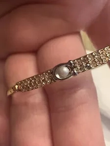 COACH Pave Bar Faux Pearl C Bangle Bracelet NWOT - Picture 1 of 11