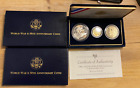 1991-1995 World War Ii 50th Anniversary 3-Coin Proof Set Coa $5 Gold, $1 & $.50