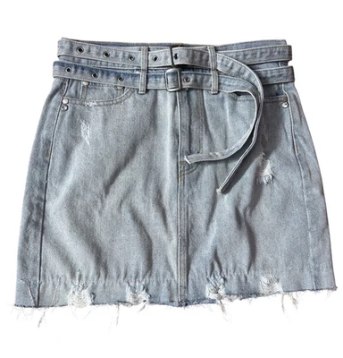 Sexy Y2K Venus Size 4 Light Denim Jean Mini Skirt Belt & Frayed Hem Punk Rock - Image 1 of 4