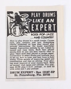 "Play Drums Like An Expert" Drum Expert St. Petersburgh FL (Sm. Print Ad) 1973 - Picture 1 of 3