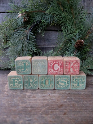 Early Antique Wood Alphabet ABC Blocks Original Red & Green Paint JACK FROST - Image 1 of 4