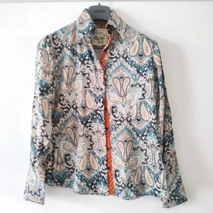 HITCHLEY & HARROW Paisley Shirt Floral Sz 10 Fitted Blue Orange Collared Ex Cond - Picture 1 of 14